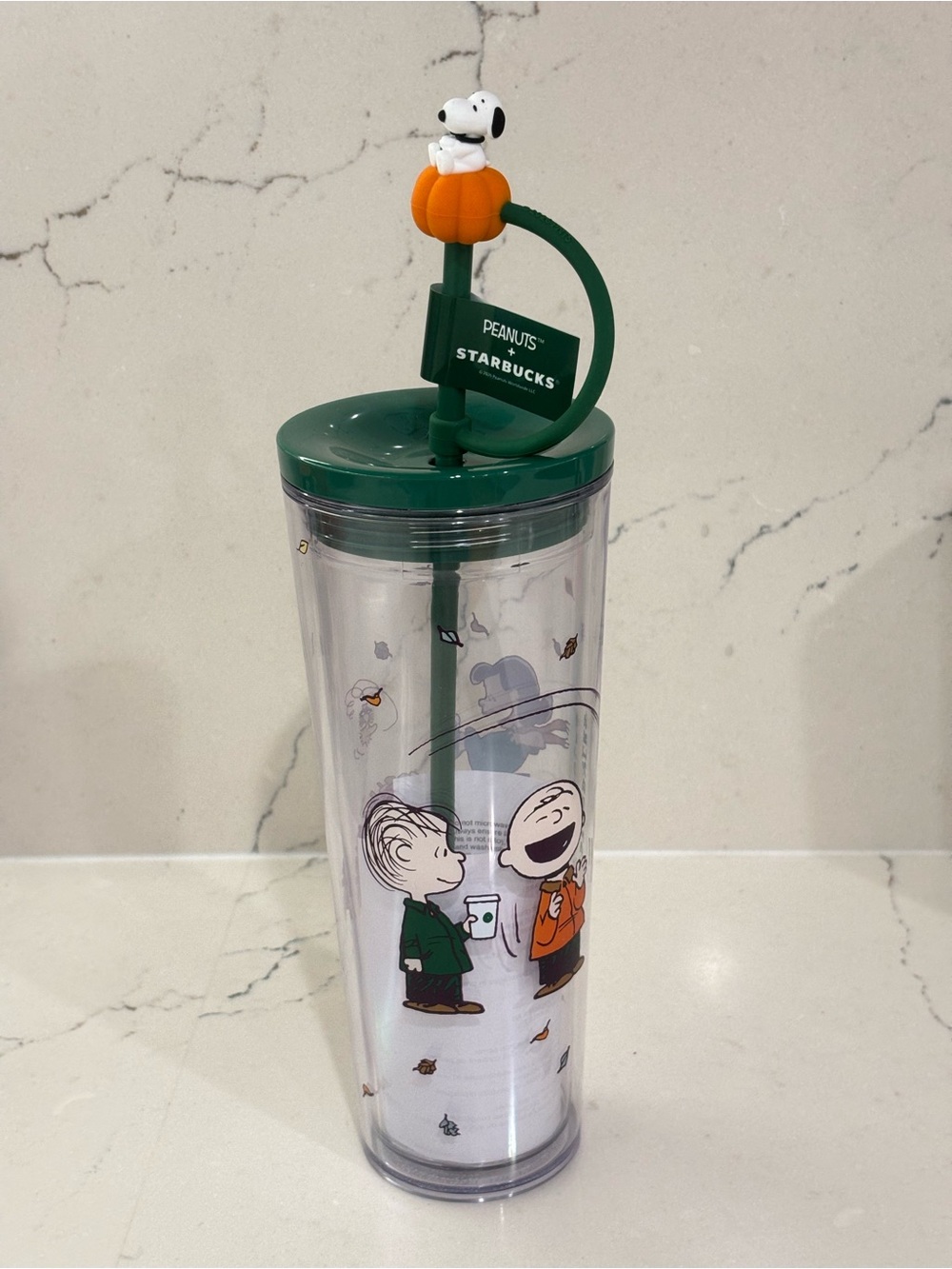 Starbucks × Peanuts Snoopy Tumbler Fall w/ Pumpkin 🎃 Straw Topper 24oz New